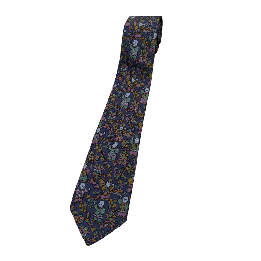 Salvatore Ferragamo Silk Tie Mens O
55" Blue Chinoiserie Asian Figures Print